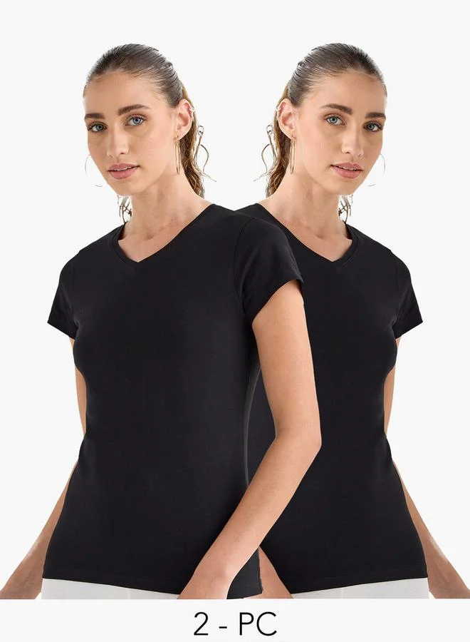 Splash FAV 2-Pack Solid V-neck T-shirt with Cap Sleeves