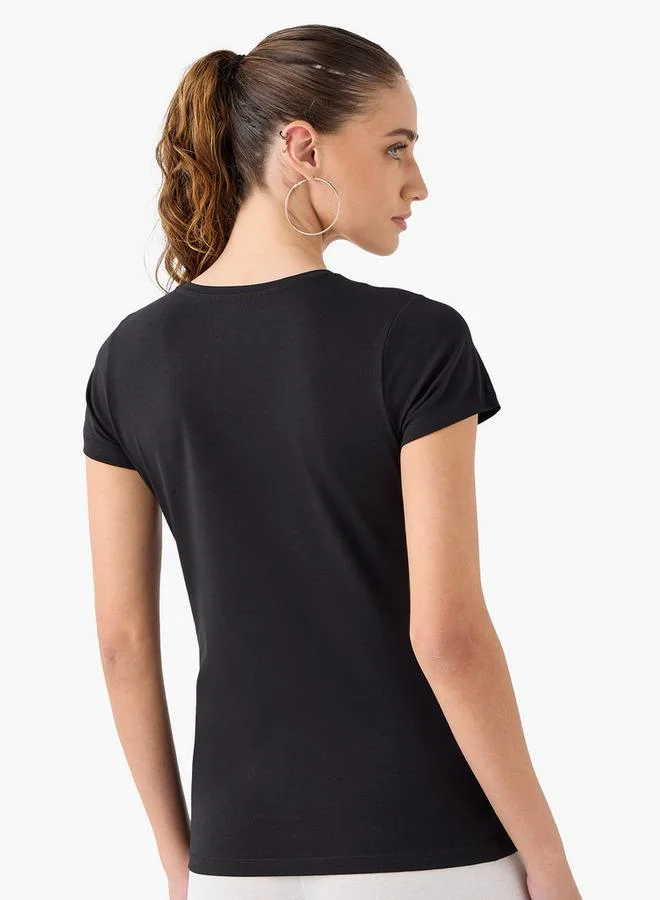 Splash FAV  2-Pack Solid V-neck T-shirt with Cap Sleeves for Women | Best Price UAE