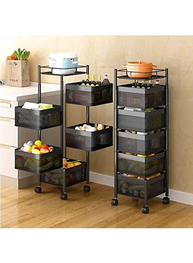 JCB CHIC 5 Tier kitchen Storage Rack Rotating Square Kitchen  Basket with Wheels，Rotatable Steel  Fruit Vegetable Basket，Multi-Layer Trolley  Storage Shelf，Home Storage and Organizers Shelf for Kitchen - Image 1