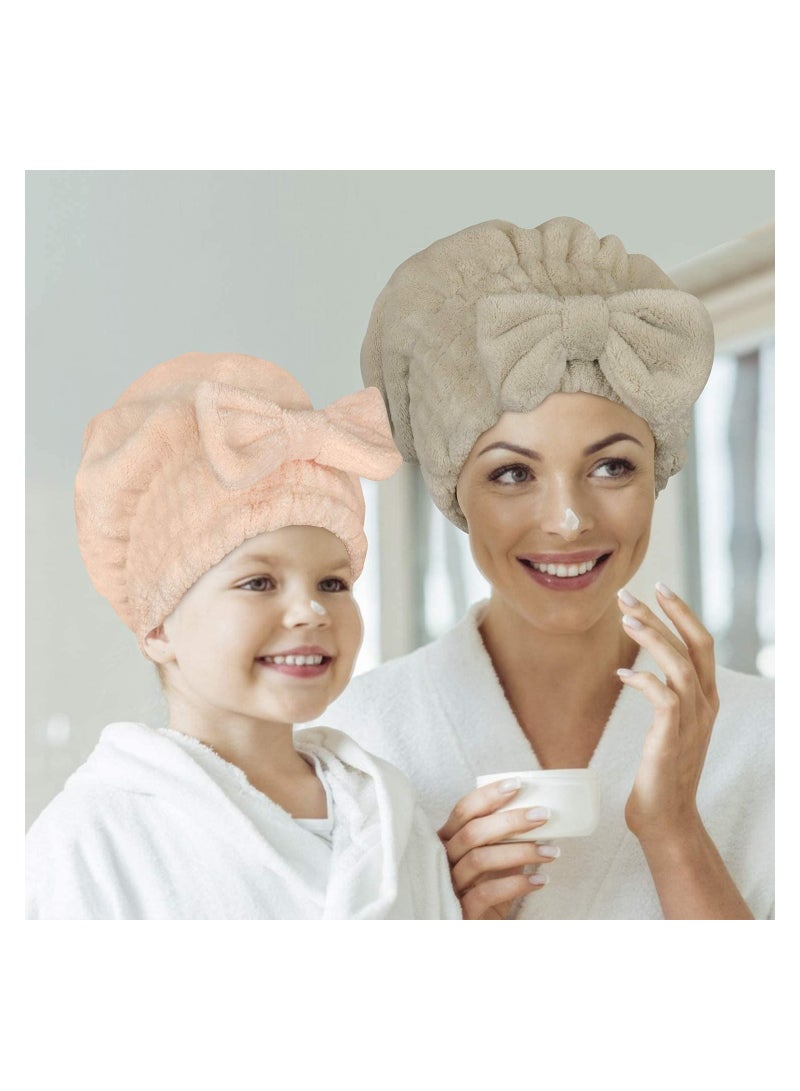 Microfiber Hair Towel Wrap and Shower Cap Set for Quick Drying, Soft Turban for Long, Curly, Thick Hair - 2 Pack  - Image 4