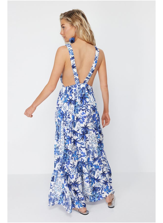 trendyol - Tropical Patterned Maxi Woven Backless Beach Dress TBESS24EL00009 - Image 1