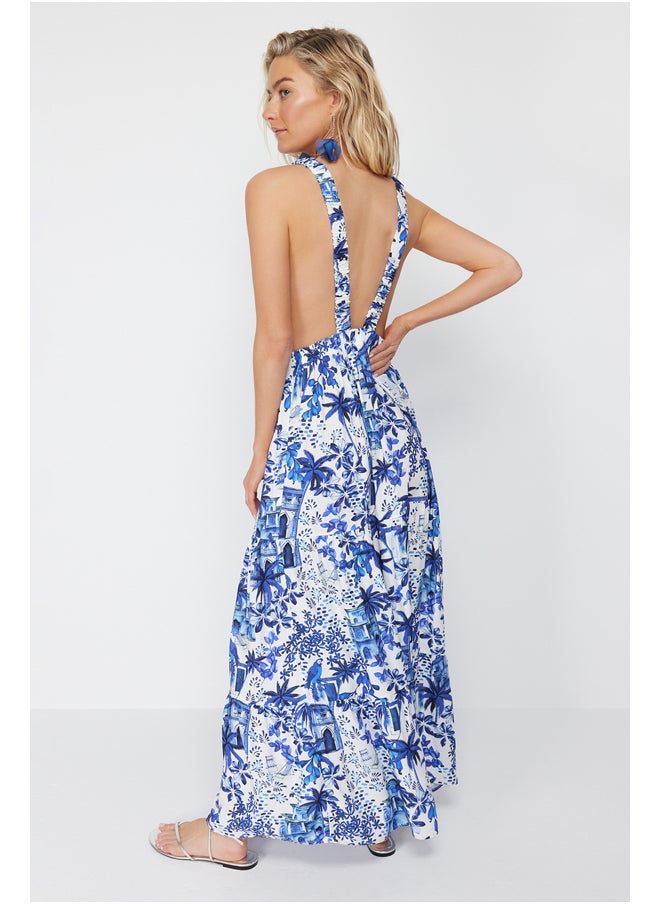 trendyol - Tropical Patterned Maxi Woven Backless Beach Dress TBESS24EL00009 - Image 1