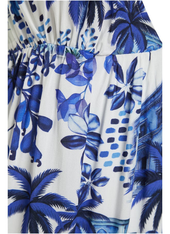 trendyol - Tropical Patterned Maxi Woven Backless Beach Dress TBESS24EL00009 - Image 1