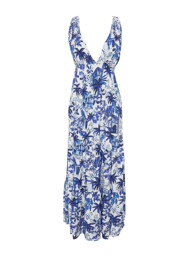 trendyol - Tropical Patterned Maxi Woven Backless Beach Dress TBESS24EL00009 - Image 1