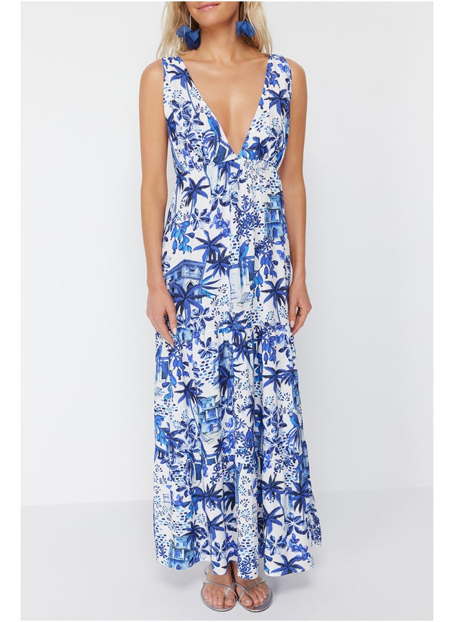 trendyol - Tropical Patterned Maxi Woven Backless Beach Dress TBESS24EL00009 - Image 1