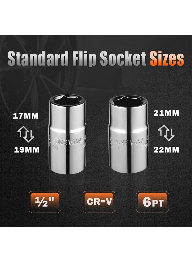 YEKEPRO Lug Wrench with Flip Sockets, 4pc Extendable 4 Way Lug Wrench Telescoping Tire Wheel Wrench Set with 17/19mm and 21/22mm CR-V Sockets, Compatible with Most Vehicles - W12004 - Image 5