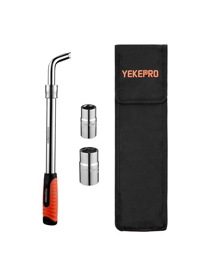 YEKEPRO Lug Wrench with Flip Sockets, 4pc Extendable 4 Way Lug Wrench Telescoping Tire Wheel Wrench Set with 17/19mm and 21/22mm CR-V Sockets, Compatible with Most Vehicles - W12004 - Image 1