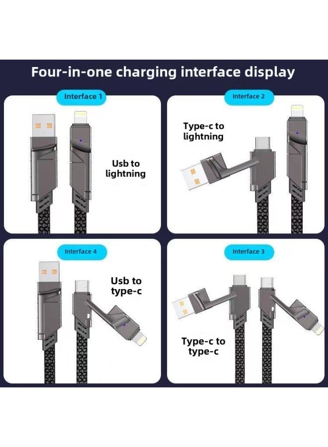 Four-in-one Data Cable Type-c Fast Charging Line For Huawei Mobile Phone For Iphone 15 Tablet Notebook Pd Charging Line-Color:Black Warrior 2m  - Image 5