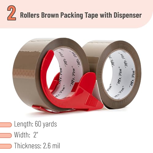 Mr. Pen Mr Pen Brown Packing Tape with Dispenser 2 Inch x 60 Yards x 26 mil 2 Refill Rolls Brown Heavy Duty Packaging Tape for Shipping Packaging Moving and Storage - Image 3