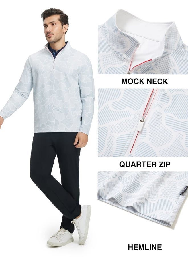 M MAELREG Quarter Zip Golf Pullover Men Dry Fit Long Sleeve Performance Wicking 1/4 Zip Full Print Pullover Mens Sweatshirt, Grey Irregular Shape, XL - Image 3