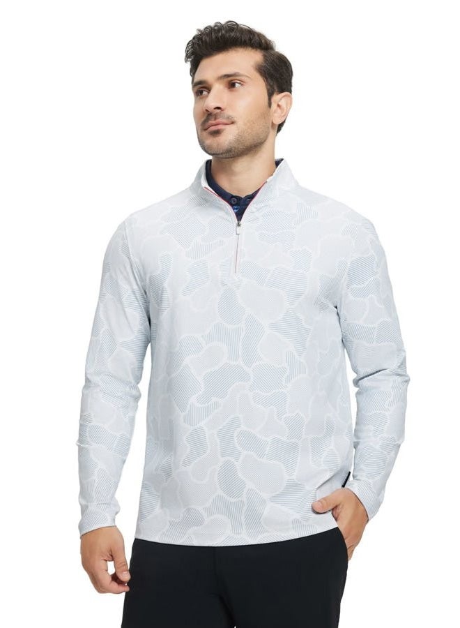 M MAELREG Quarter Zip Golf Pullover Men Dry Fit Long Sleeve Performance Wicking 1/4 Zip Full Print Pullover Mens Sweatshirt, Grey Irregular Shape, XL - Image 2