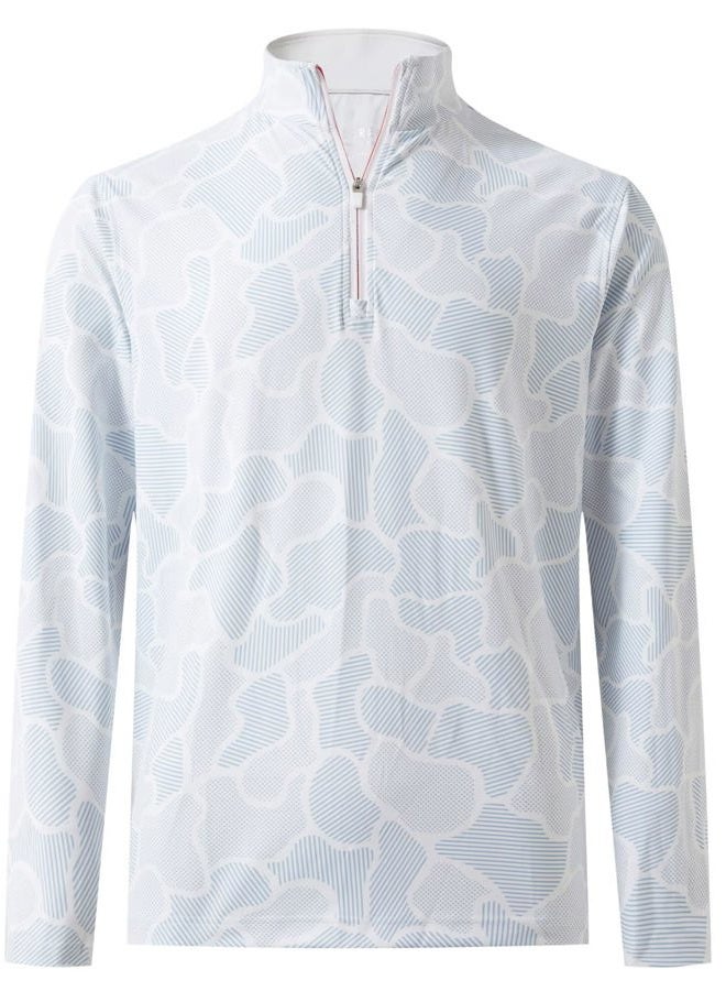 M MAELREG Quarter Zip Golf Pullover Men Dry Fit Long Sleeve Performance Wicking 1/4 Zip Full Print Pullover Mens Sweatshirt, Grey Irregular Shape, XL - Image 1