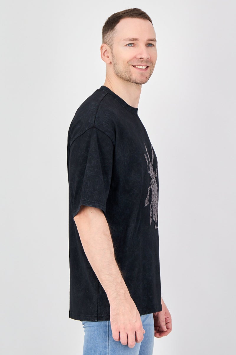 Ketch Men Crew Neck Short Sleeve Embroidered T-Shirt, Black - Image 2