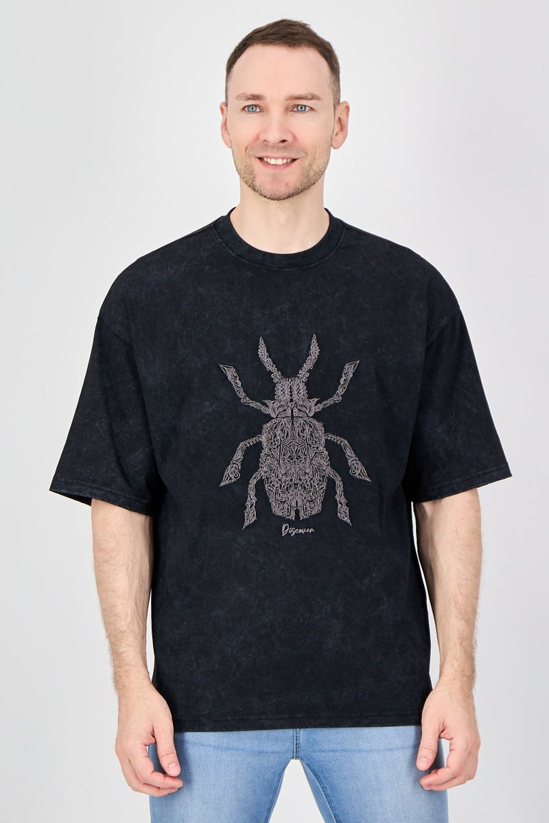 Ketch Men Crew Neck Short Sleeve Embroidered T-Shirt, Black - Image 1