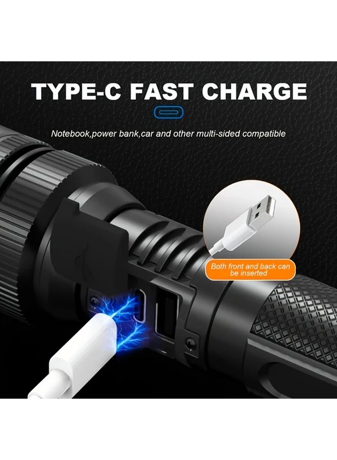 Black Rechargeable LED Flashlight 4500 Lumens Digital Display Portable For Camping Hiking Emergencies - Image 4