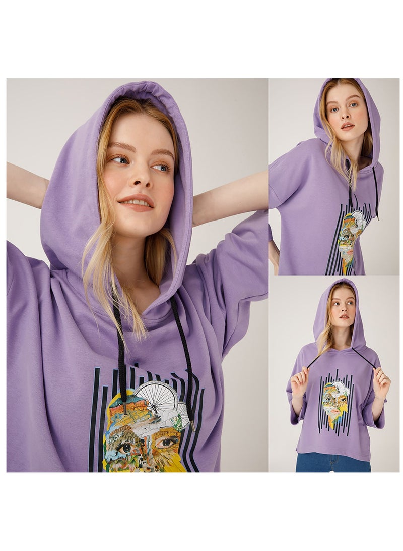 Biggdesign Nature Women's Hoodie Sweatshirt , Long Sleeve, Soft and Thick Fabric, Casual Wear, Purple - Image 5