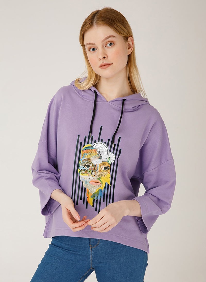 Biggdesign Nature Women's Hoodie Sweatshirt , Long Sleeve, Soft and Thick Fabric, Casual Wear, Purple - Image 1