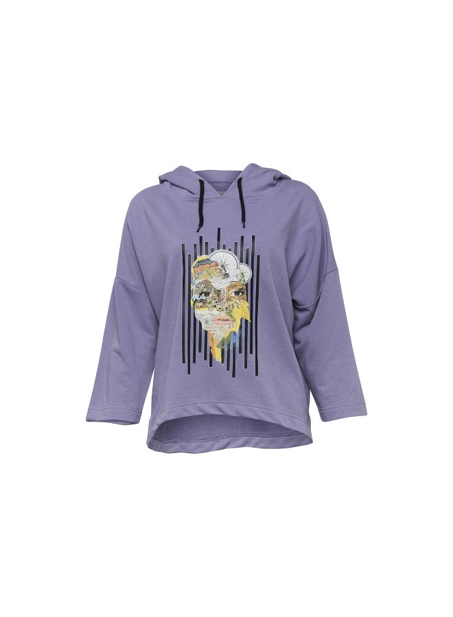 Biggdesign Nature Women's Hoodie Sweatshirt , Long Sleeve, Soft and Thick Fabric, Casual Wear, Purple - Image 2