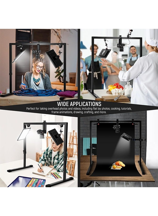 Neewer NEEWER Overhead Camera Mount Rig for Top Down Shots, Heavy Duty Steel Tabletop Mount Stand Multi Device Platform for Flat Lay Photography Lighting Cooking Drawing Crafts, For Desks≥3.3'/1m Long, ST100  - Image 5