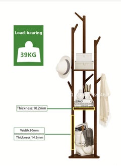 Kutis 1-Piece Hat Clothes Rack Stand Hat Coat Organizer with Hook Bamboo Brown 36x170 cm  - Image 4