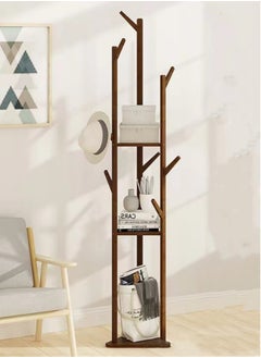 Kutis 1-Piece Hat Clothes Rack Stand Hat Coat Organizer with Hook Bamboo Brown 36x170 cm  - Image 1