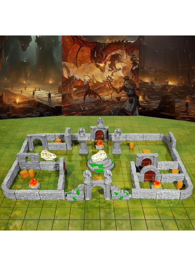 Warmtree 60 Pcs Modular Dungeon Walls,28mm Miniature Terrain Building Accessories for Tabletop Scene Diorama Supplies Battle Grid Mat Accessory - Image 1