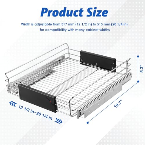 STORKING Expandable Pull Out Cabinet Organizer, Slide Out Drawers for Kitchen Cabinets, Heavy Duty Storage Drawers, Chrome Plated Cabinet Wire Shelf, Adjustable Width 12.5~20.2" W x 17.3" D - Image 2