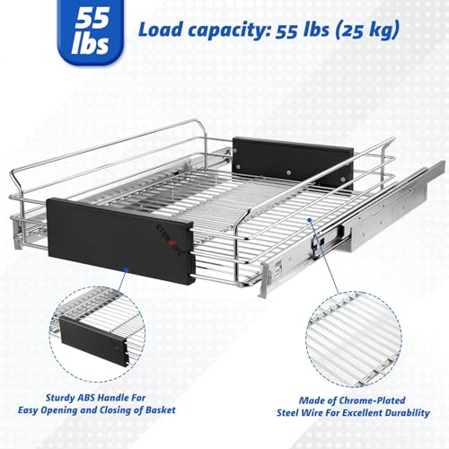 STORKING Expandable Pull Out Cabinet Organizer, Slide Out Drawers for Kitchen Cabinets, Heavy Duty Storage Drawers, Chrome Plated Cabinet Wire Shelf, Adjustable Width 12.5~20.2" W x 17.3" D - Image 3