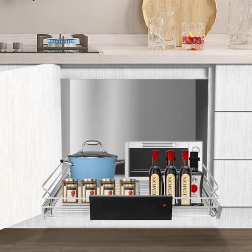 STORKING Expandable Pull Out Cabinet Organizer, Slide Out Drawers for Kitchen Cabinets, Heavy Duty Storage Drawers, Chrome Plated Cabinet Wire Shelf, Adjustable Width 12.5~20.2" W x 17.3" D - Image 4