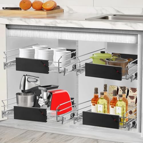 STORKING Expandable Pull Out Cabinet Organizer, Slide Out Drawers for Kitchen Cabinets, Heavy Duty Storage Drawers, Chrome Plated Cabinet Wire Shelf, Adjustable Width 12.5~20.2" W x 17.3" D - Image 5