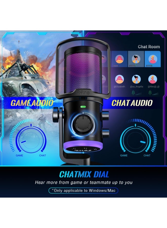 FIFINE AM6T USB Streaming Microphone for PC Gaming with RGB, Noise Cancellation, Game/Chat Mixer, Boom Arm & Pop Filter - Image 3