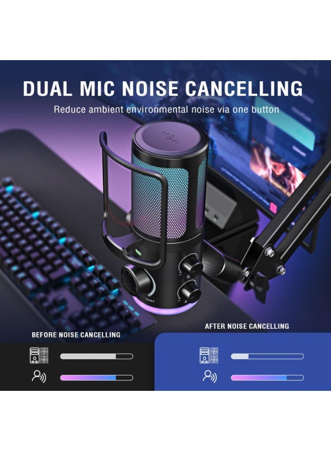 FIFINE AM6T USB Streaming Microphone for PC Gaming with RGB, Noise Cancellation, Game/Chat Mixer, Boom Arm & Pop Filter - Image 2
