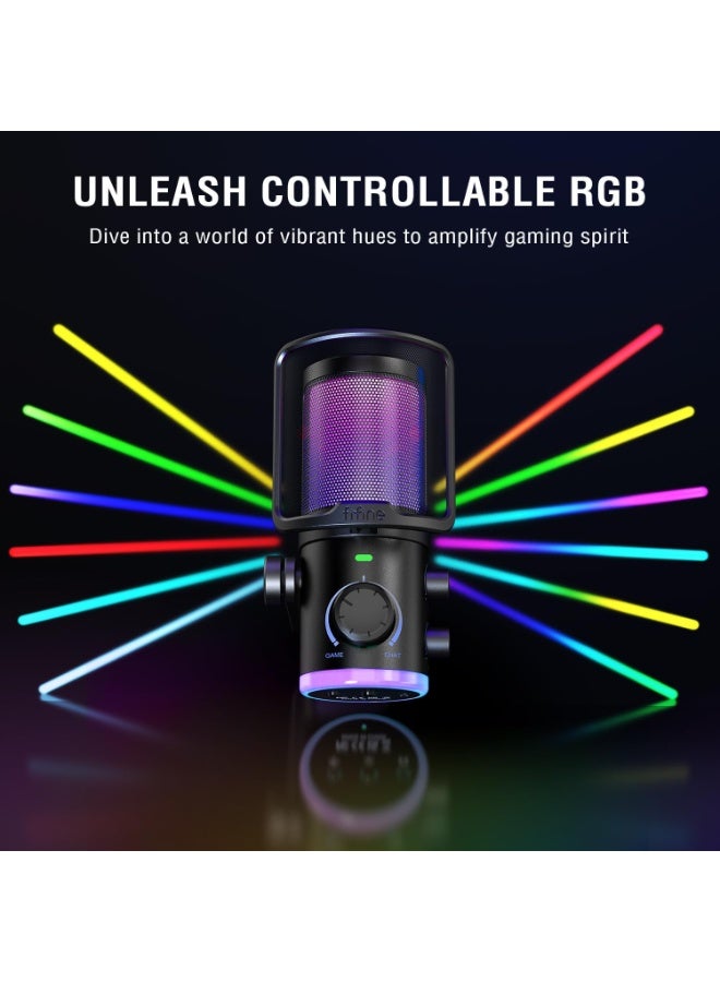 FIFINE AM6T USB Streaming Microphone for PC Gaming with RGB, Noise Cancellation, Game/Chat Mixer, Boom Arm & Pop Filter - Image 4