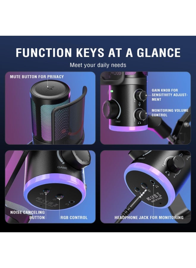 FIFINE AM6T USB Streaming Microphone for PC Gaming with RGB, Noise Cancellation, Game/Chat Mixer, Boom Arm & Pop Filter - Image 5