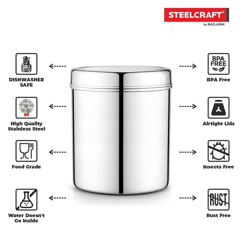 Steelcraft Steelcraft Premium Stainless Steel 17 22G Deep DabbaSilver Colour Airtight Durable LongLasting Reliable Spice Storage Container Steel Jar for Kitchen StorageCapacity5100ml - Image 2