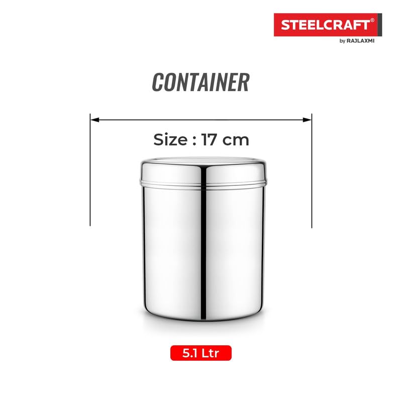 Steelcraft Steelcraft Premium Stainless Steel 17 22G Deep DabbaSilver Colour Airtight Durable LongLasting Reliable Spice Storage Container Steel Jar for Kitchen StorageCapacity5100ml - Image 3