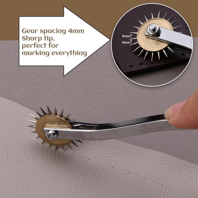 LUNARM 2 PCS Tracing Wheel Sewing Tool - Professional Stitch Marking Spacer, 4mm Leather Needle Point Tracing Wheel with Wooden Handle for Arts and Leather Crafts - Image 3