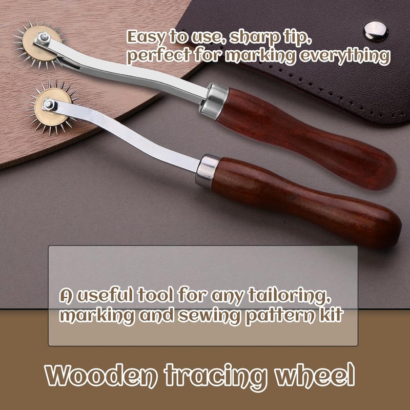 LUNARM 2 PCS Tracing Wheel Sewing Tool - Professional Stitch Marking Spacer, 4mm Leather Needle Point Tracing Wheel with Wooden Handle for Arts and Leather Crafts - Image 4