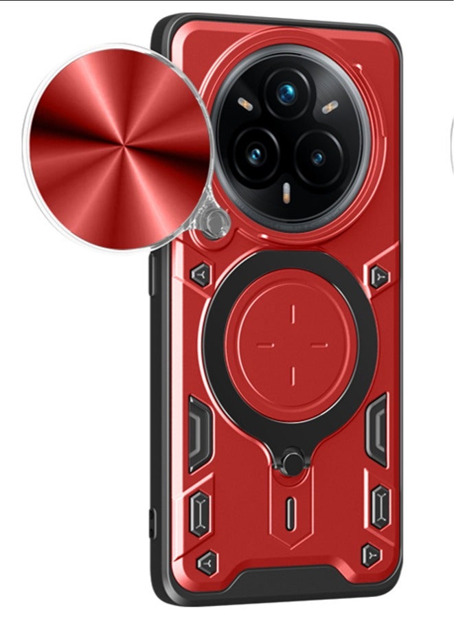 Case Cover Shockproof CD Protective Case with Camera Protection and Metal Ring Compatible with Realme 14 Pro Plus (Red)