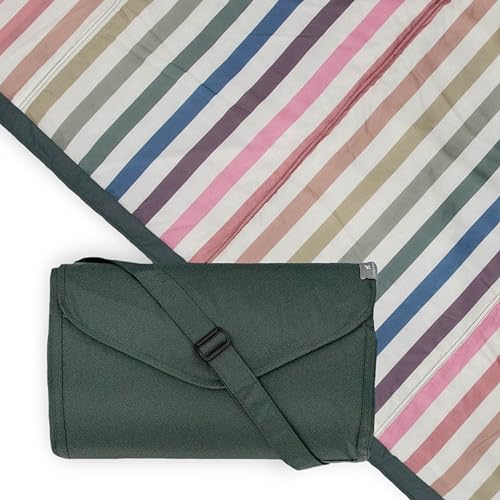 Little Unicorn 5x7 Outdoor Family Picnic  Beach Blanket  Durable  WaterResistant Fabric  Compact Fold  Easily Wipes Clean  Zipper Pocket Chroma Rugby Stripe