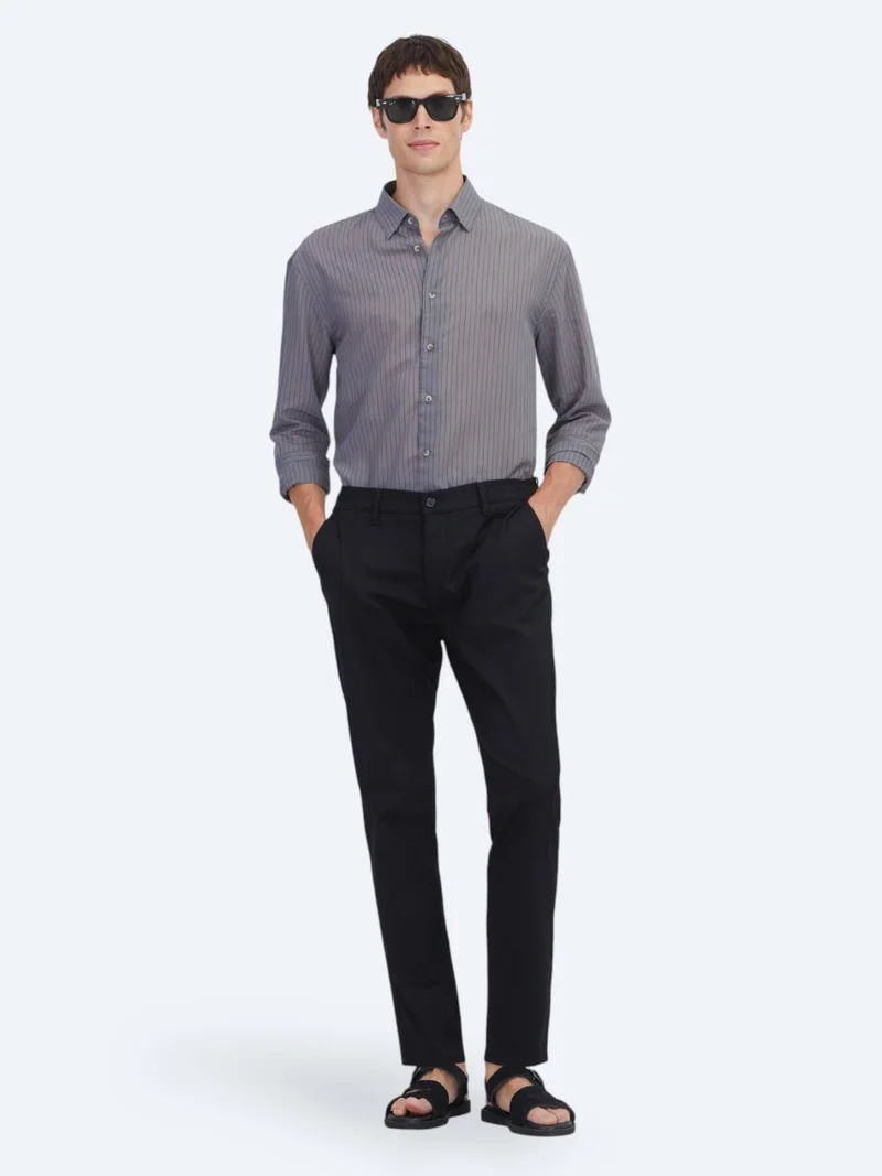 Kip Black Weaving Jogging Fit Casual Cotton Blended Trousers