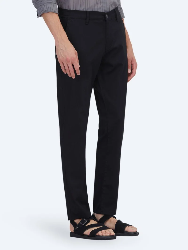 Kip Black Weaving Jogging Fit Casual Cotton Blended Trousers