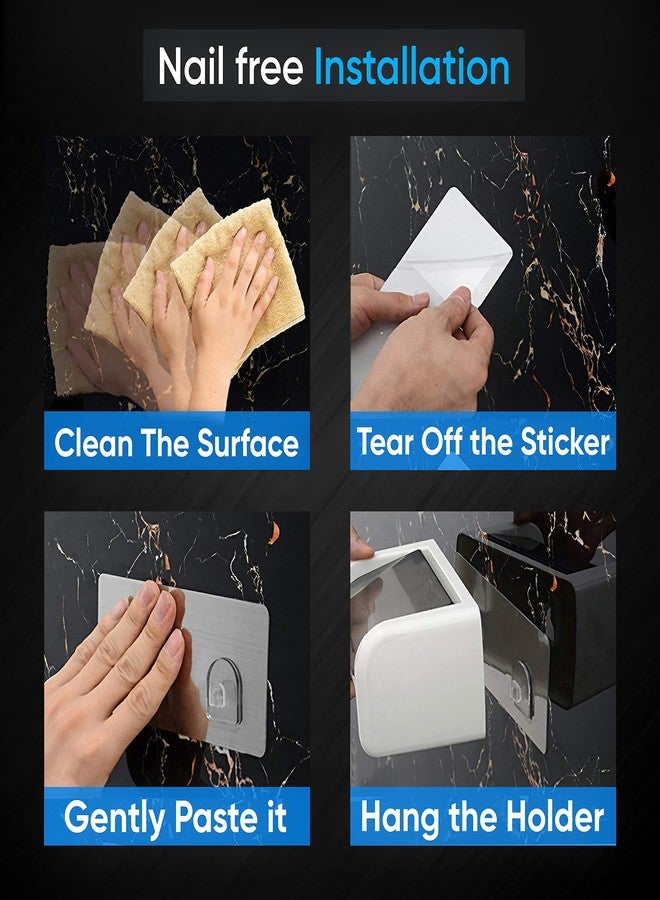FABWARE Toilet Paper Holder for Bathroom | Self Adhesive Wall Mount Tissue Roll Holder with Cover ABS Plastic | No Drill | Bathroom Organizer Space Saving Durable Toilet Roll Stand - Image 4