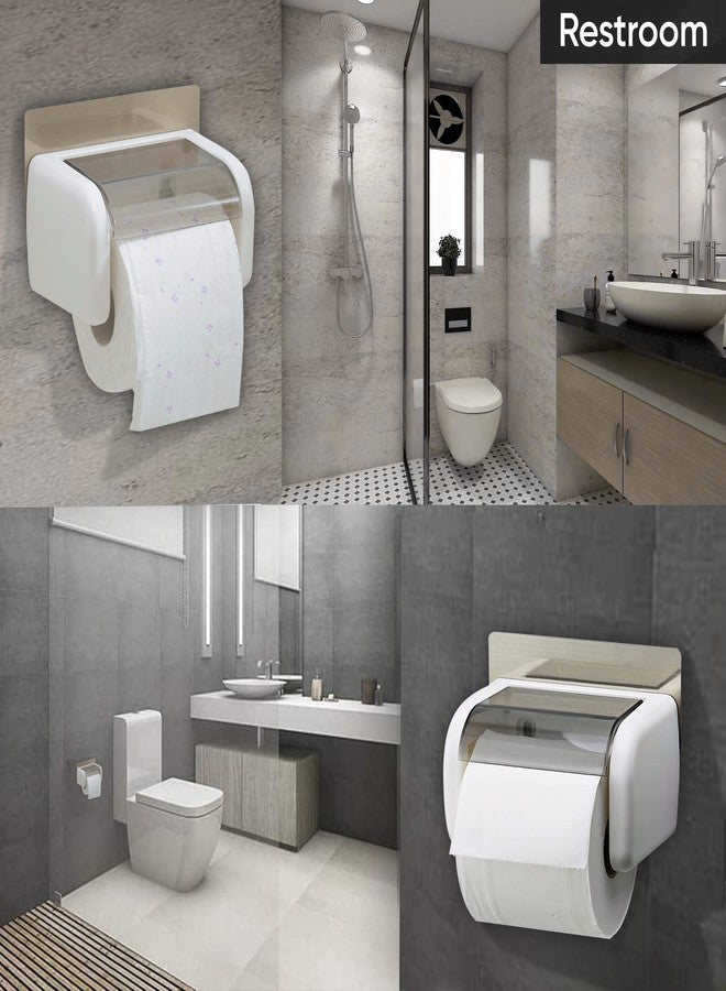 FABWARE Toilet Paper Holder for Bathroom | Self Adhesive Wall Mount Tissue Roll Holder with Cover ABS Plastic | No Drill | Bathroom Organizer Space Saving Durable Toilet Roll Stand - Image 3