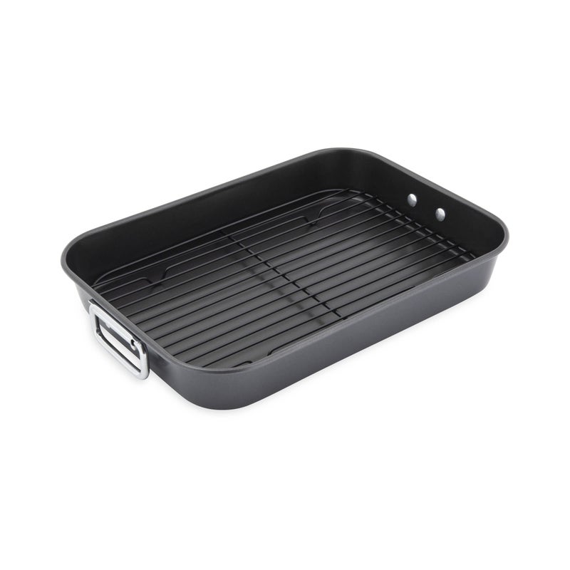 Allrecipes NonStick Roaster with Flat Rack 10x15Inch Black