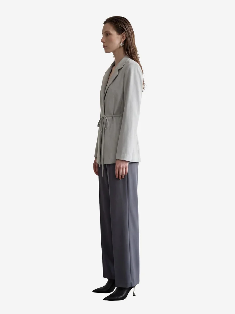 My Fashion Grey MY FASHION Tie Detail Crepe Blazer Jacket for Women | Best Price UAE