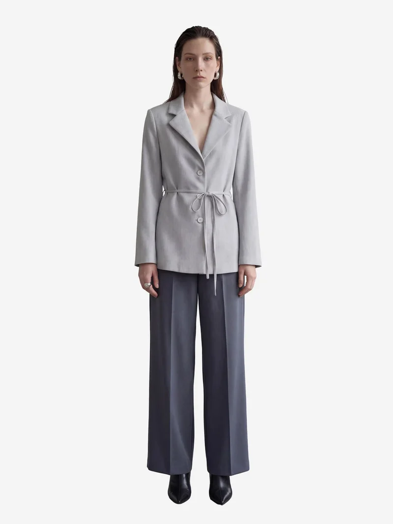 My Fashion Grey MY FASHION Tie Detail Crepe Blazer Jacket for Women | Best Price UAE
