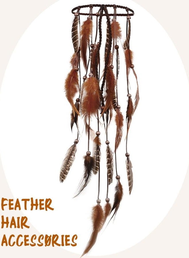 GENBREE Boho Feather Headband Gypsy Headpiece Bohemian Hippie Headbands Indian Hair Band Long Feather Hair Accessories for Women (Pattern 1)  - Image 2
