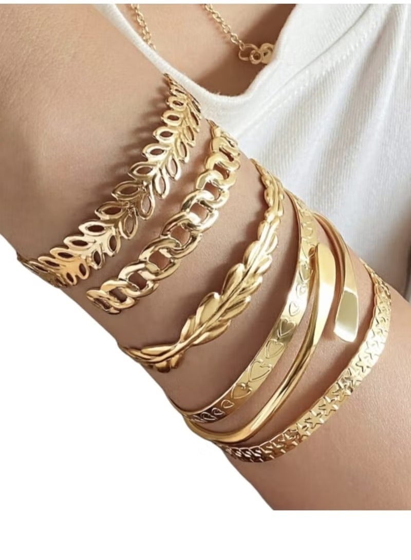 مجموعة من 6 أساور بتصميم دائري لامع بأشكال هندسية، موضة جديدة - Image 1