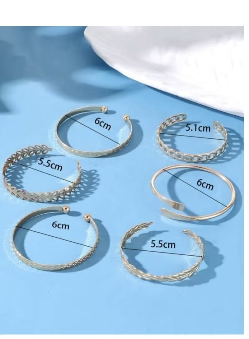 مجموعة من 6 أساور بتصميم دائري لامع بأشكال هندسية، موضة جديدة - Image 3